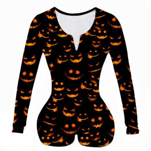 Pyjamas d'Halloween de grande taille, vêtements de nuit pour femmes Onesie Slim, prix d'usine de vêtements de nuit en soie glacée