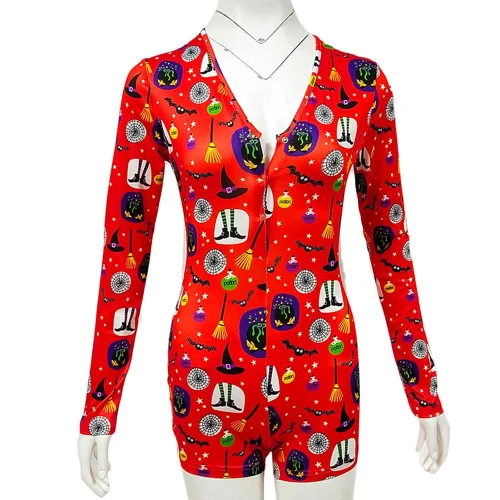 Pantalons de pyjama d'Halloween, pyjamas pour femmes Onsies serrés minces, barboteuses de vêtements de nuit pour femmes en gros