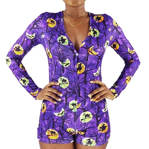 Pantalons de pyjama d'Halloween, pyjamas pour femmes Onsies serrés minces, barboteuses de vêtements de nuit pour femmes en gros
