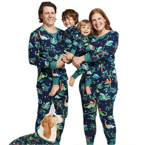 Matching Family Christmas Pajamas,Cotton Dinosaur Printed with Pajamas Suit,Suppliers Long Sleeve Wear in Winter