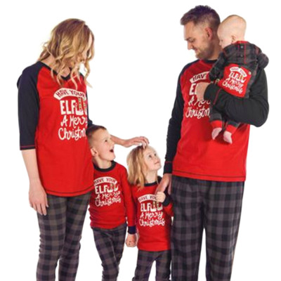 Kids Christmas Pajamas,Red Top and Plaid Pants Loose Casual,Manufacturers Fashion Cheap Clothes for Family