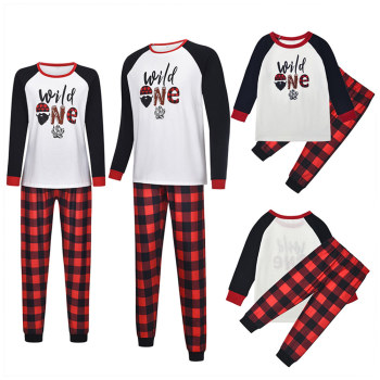 Adult Christmas Pajamas,English Alphabet Printing with Tops Red Plaid Pants,O-neck Comfort Feeling Wear Wholesale