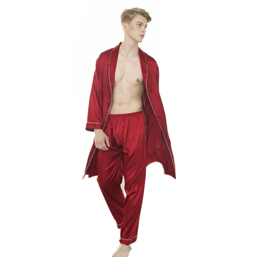 Man's Pajamas Set, Simple Long Sleeve Two Piece Men's Silk Nightgown, Wholesale OEM/ODM