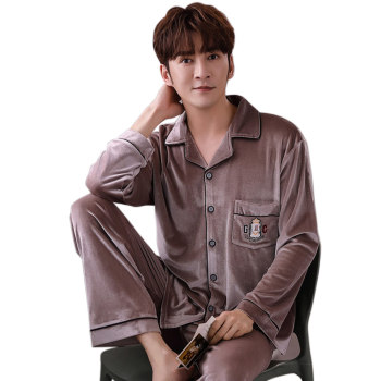 Men's Long Sleeve Pajamas, Golden Velvet Man‘s Pajamas Set, Spring and Autumn Sleepwear Suppliers