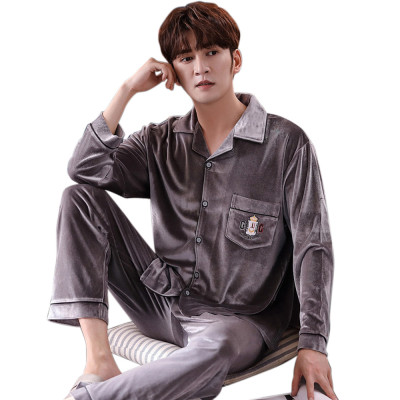 Men's Long Sleeve Pajamas, Golden Velvet Man‘s Pajamas Set, Spring and Autumn Sleepwear Suppliers