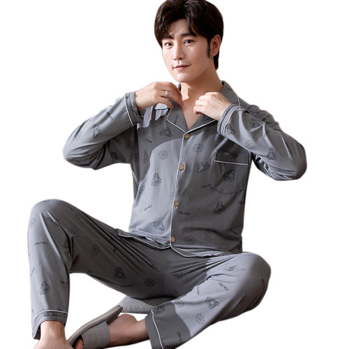 Plus Size Man Pajamas, Adult Spring and Autumn Sleepwear, Simple Middle-aged Wholesale