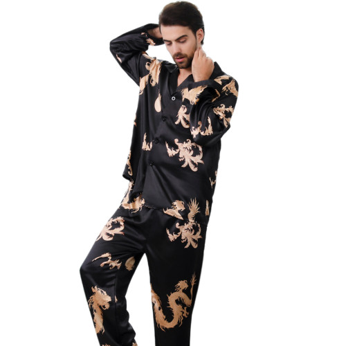 Plus Size Sleepwear, Silk Couple Pajamas Set, Long Sleeve Suit Men's and Women's V-neck Wholesale