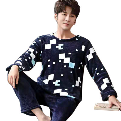 Men's Flannel Pajamas,Round Neck Pajamas Thickened Warm, Plush Velvet Home Clothes Wholesale