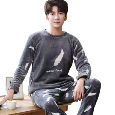 Men's Flannel Pajamas,Round Neck Pajamas Thickened Warm, Plush Velvet Home Clothes Wholesale
