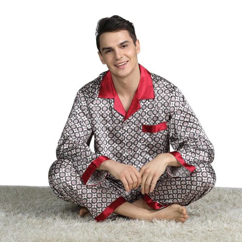 Шелковая пижама, короткий комплект, мужской, европейский и американский тонкий стиль, эластичная резинка для сна для сна с лацканами