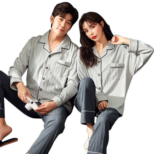 Men's Long Sleeve Pajamas, 100% Cotton Couple Pajamas, Korean Style Women Sleepwear, Chinese Suppliers