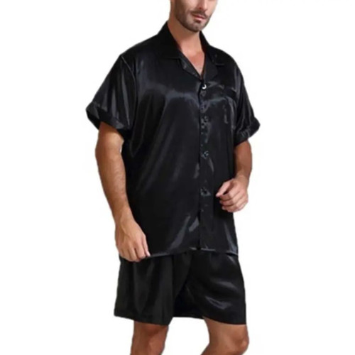 Men's Silk Pajamas,Men's Solid Color Home Wear, Short Sleeve Breathable Sleepwear Wholesale