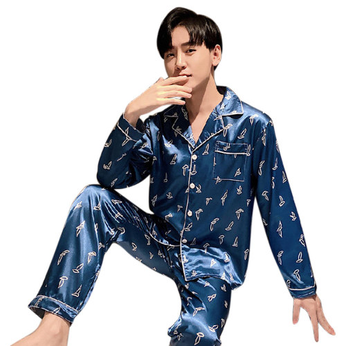 Silk Men's Pajamas, Long Sleeve Trousers Sleepwear Set, Smooth Breathable Fabric Wholesale Low MOQ
