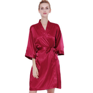 Women's Short Kimono Imitation Silk Robe Pajamas,Suppliers Middle Sleeve Bride's Morning Robe China