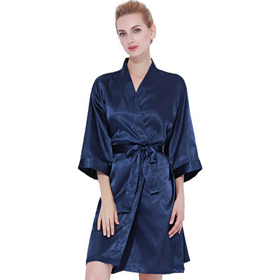 Women's Short Kimono Imitation Silk Robe Pajamas,Suppliers Middle Sleeve Bride's Morning Robe China