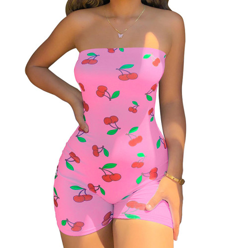Women's Sleeveless Bodysuit, Strapless One Piece Printed Tube Top Jumpsuit OEM/ODM