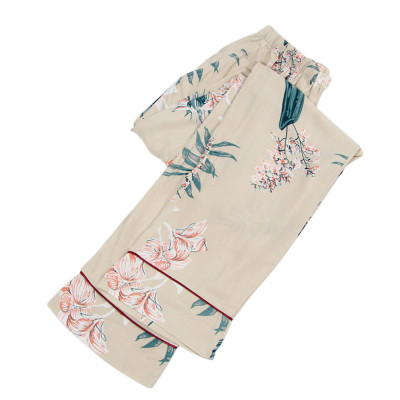 Soft Breathable Cotton Fabric with Broken Flower Pattern Long Pajama Pants For Winter Autumn Season