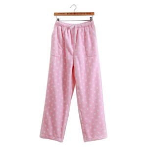 Flannel Dyeing Fabric Elastic Waist Thickened Cute Pajamas Pants Simple and Natural for Home wearing
