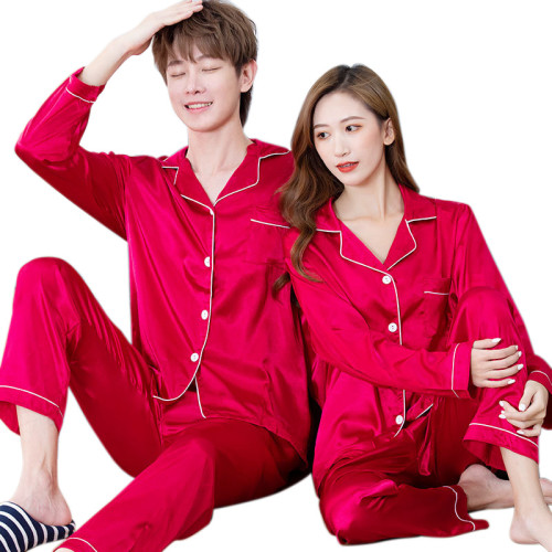 Men's Plain Pajamas,Couple Ice Silk Pajamas Autumn and Winter,Long Sleeve Cotton Men's and Women's Cardigan Suppliers