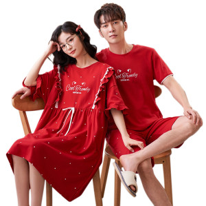 Men's Pajamas Set, Newly-married Couple Sleepwear, Wholesale Men's Short Sleeve Shorts Women's Nightdress
