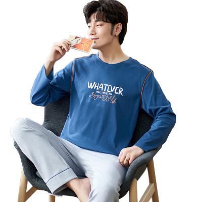 Long Sleeve Man Pajamas, Simple Printing O-neck Cotton Sleepwear Set, OEM and ODM Service