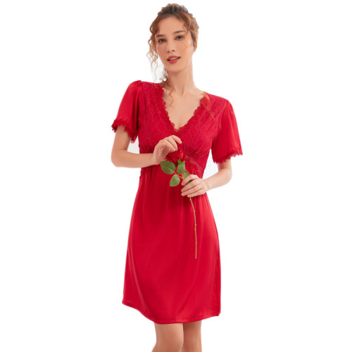Women's Short Sleeve Nightgowns,New design Ice Silk with lace,Wholesale manufacture