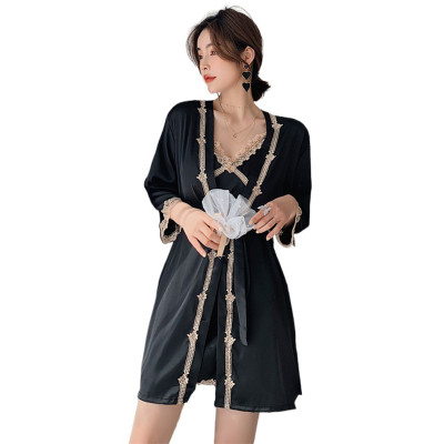 Nightgown for Woman, Spring Summer Ice Silk Robe and Slip Dress Factory Price
