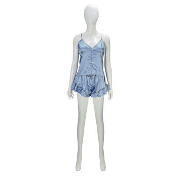 Woman's Satin Pajamas, Sleeveless Shorts Solid Two Pieces Sleepwear Set Customized