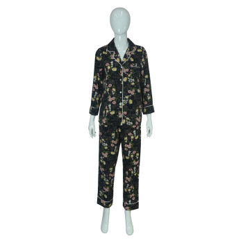 Long Sleeve Women's Sleepwear, Floral Turn-down Collar Bedroom PJ Set Customization