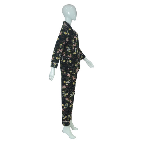 Long Sleeve Women's Sleepwear, Floral Turn-down Collar Bedroom PJ Set Customization