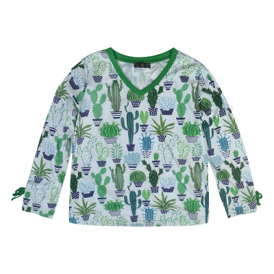 Long Sleeve Women's Sleepwear, Fresh Floral V-neck Lounge Wear PJ Set Customization