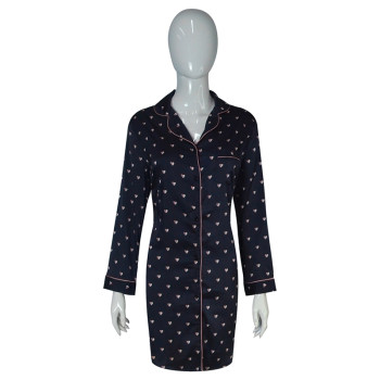 Long Sleeve Women's Nightgown, Heart Printing Turn Down Collar Nightdress Wholesale