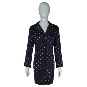 Long Sleeve Women's Nightgown, Heart Printing Turn Down Collar Nightdress Wholesale