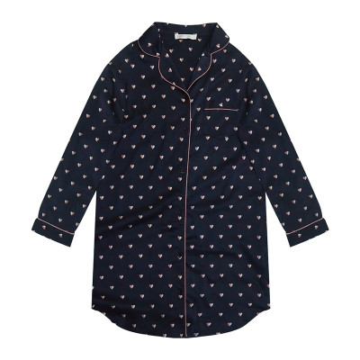 Long Sleeve Women's Nightgown, Heart Printing Turn Down Collar Nightdress Wholesale