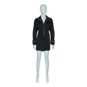 Women's Nightgown, Long Sleeve Solid Plain Turn Down Collar Nightdress Wholesale