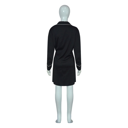 Women's Nightgown, Long Sleeve Solid Plain Turn Down Collar Nightdress Wholesale