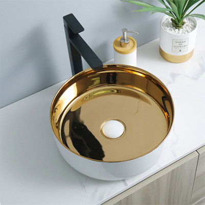 роскошная круглая форма золотого цвета столешница умывальник керамическая ванная комната умывальник оптом