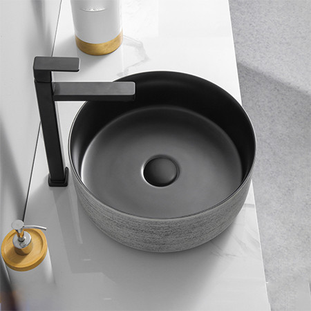 Round ceramic matte black art countertop bathroom wash basin wholesale