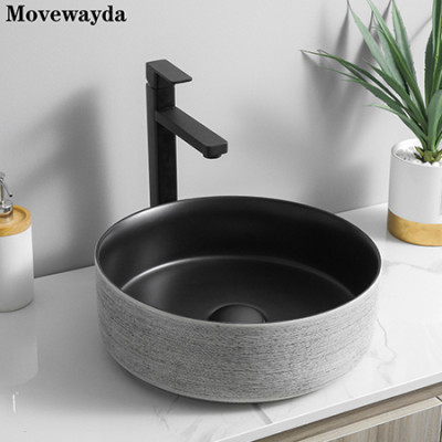 Round ceramic matte black art countertop bathroom wash basin wholesale