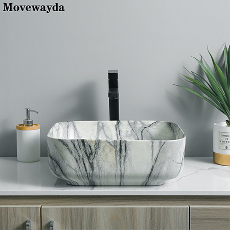 Функция печати переноса воды в китайском стиле керамическая квадратная раковина для раковины для ванной комнаты оптом