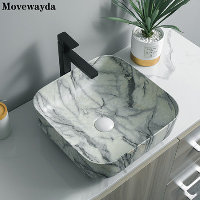 Функция печати переноса воды в китайском стиле керамическая квадратная раковина для раковины для ванной комнаты оптом