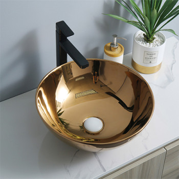 Electroplate ceramic luxury golden color wash basin for hotel use