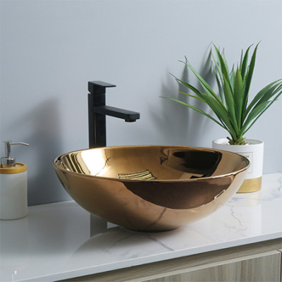 Electroplate ceramic luxury golden color wash basin for hotel use