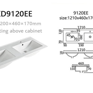 vanity basin Length 1200mm thin edge rectangular double sink ceramic for bathroom