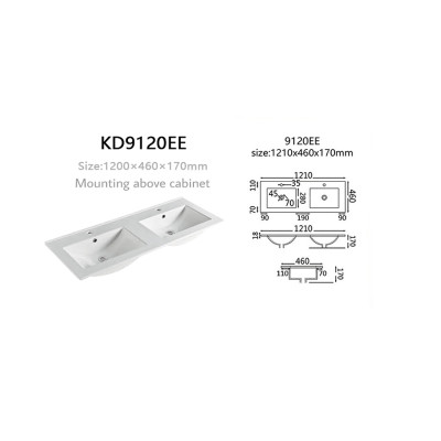 vanity basin Length 1200mm thin edge rectangular double sink ceramic for bathroom