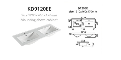 vanity basin Length 1200mm thin edge rectangular double sink ceramic for bathroom