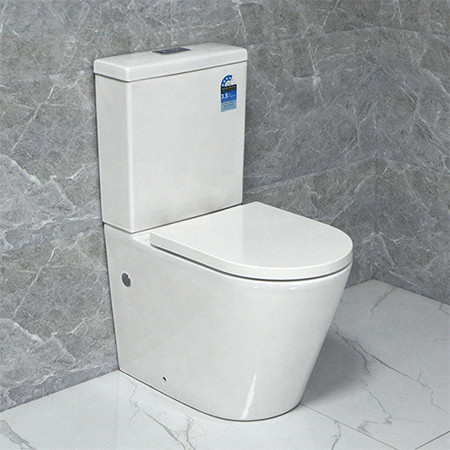 WC Marke zweiteilige Toilette Wasserzeichen australischen Standard zurück an die Wand randlose Toilette Großhandel