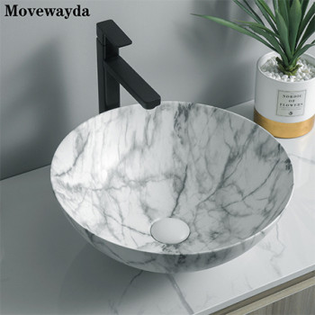 Water transfer printing sinks ceramic round countertop basin for Bathroom vanity