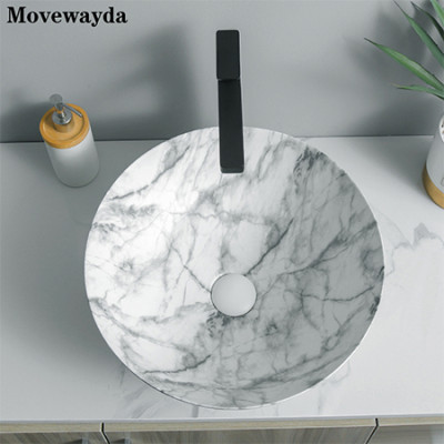 Water transfer printing sinks ceramic round countertop basin for Bathroom vanity