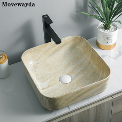 Hydrographics transfer printing style small square wash basin for bathroom
